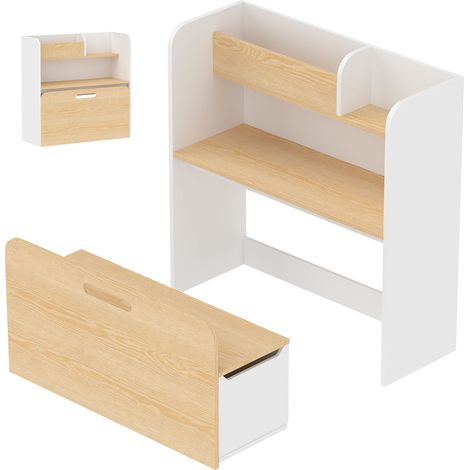 Bureau enfant avec chaise, ensemble de siège 5 en 1 pour 3 à 8 enfants, blanc (1/5)