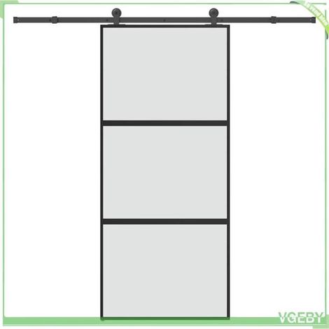 Porte coulissante - FAF7291712448805 - Verre trempé mat - Cadre aluminium noir mat - Rail 213,5 cm, 100 kg (1/5)