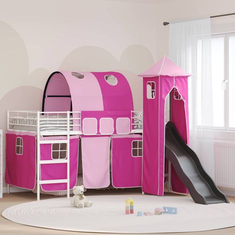 Kinderloftbett Weiß und Rosa 100 x 200 cm Metall