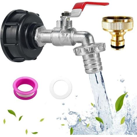 Robinet de réservoir de stockage d'eau 1000L, adapté au réservoir d'eau de pluie IBC, robinet de collecte d'eau de pluie (3/4 pouce), accessoires robinet en alliage 3/4 + mamelon en cuivre complet (1/4)
