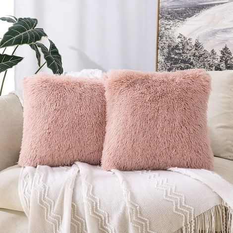 2 taies d'oreiller en fourrure artificielle, rose rouge