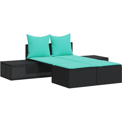 Maison Exclusive - Lettino prendisole doppio con Cuscini in Polyrattan Nero