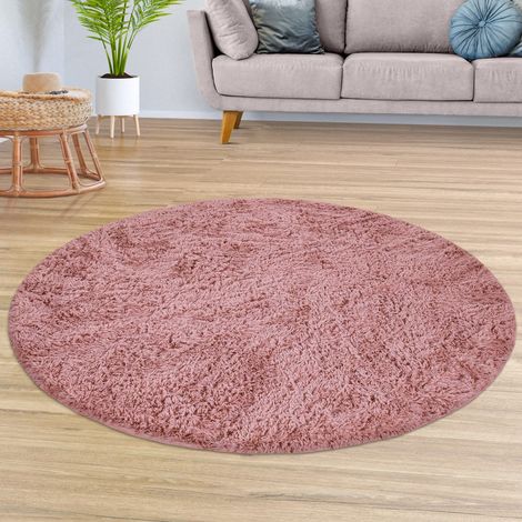 Teppich Wohnzimmer Hochflor Langflor Weich Soft Modernes Einfarbiges Design 120 cm x 120 cm x 37 mm Fuchsia Rund (1/5)