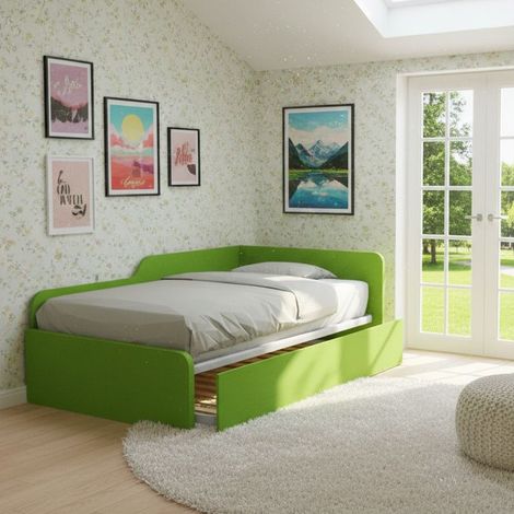 Divano letto piazza e mezza 120x190 con spalliera e secondo letto estraibile - Verde mela