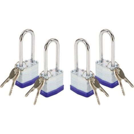 Cadenas à clé 40 mm à anse longue, cadenas robuste en acier laminé pour portails, hangars, boîtes à outils et casiers (avec clé)