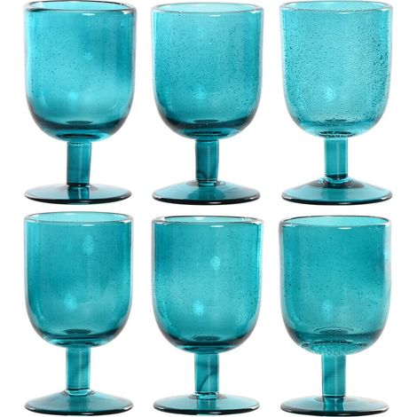 Copa Set 6 Cristal 8X8X14 300Ml Burbujas Turquesa (1/4)