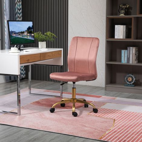 Chaise de bureau design contemporain fauteuil pivotant 360° ergonomique dossier incurvé hauteur réglable revêtement velours 56 x 60 x 102 cm rose et doré