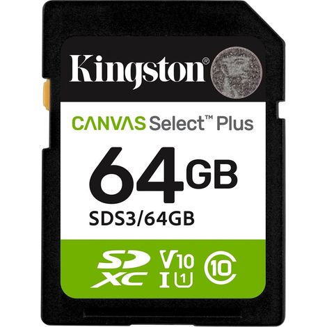 Kingston - kingston technology 64gb sdxc canvas select plus gen3 100mb/s c10 uhs-i u1 v10 - sds364gb - 0740617348255