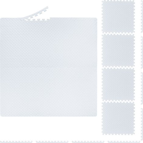 Relaxdays Floor Mat, 32 Protective Mats For Sports & Fitness Equipment, Bordered, EVA, Surface 12m², WxD: 60x60cm, White