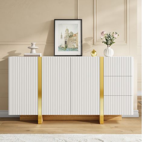 Credenza 140 x 36 x 75 cm, 3 ante battenti, 3 cassetti, bianco HAVRYA (1/5)