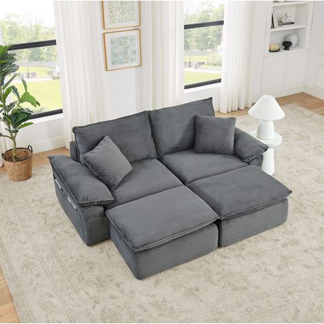 sofá 2 plazas modular con reposapiés tela OKMYHOME (1/5)