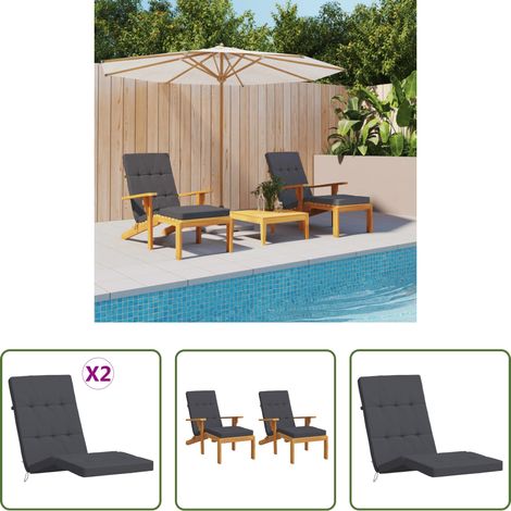 vidaXL Coussins de chaise longue lot de 2 anthracite tissu oxford (1/5)