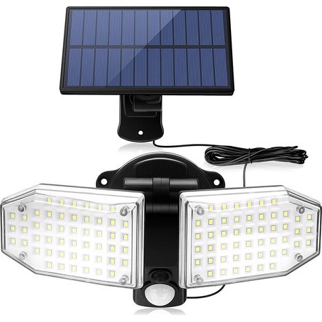 Applique solaire murale double, lampe solaire extérieure avec détecteur de mouvement, projecteur LED extérieur, éclairage solaire ultra-lumineux extérieur, applique murale LED étanche IP65 avec câble,