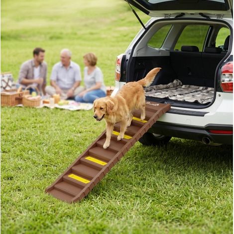Rampa pieghevole per cani per auto, 10 gradini, 154 x 40 cm, fino a 25 kg, marrone DESVIAE (1/5)