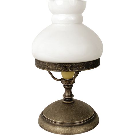 Lampe de table en laiton véritable verre rond D : 13,5 cm 23,5 cm de haut en bronze antique blanc mat E14 Art Nouveau (1/3)