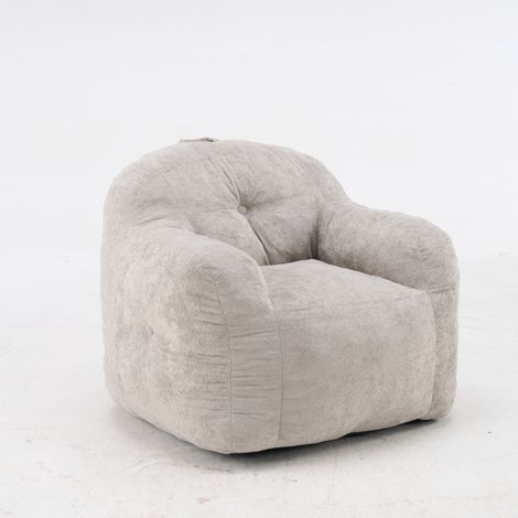 Sitzsack-Sessel mit Armlehnen aus Kunstfell, Füllung aus zerkleinertem Schaumstoff, Hellgrau (1/5)