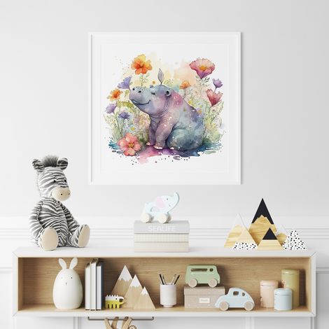 Poster / Affiche carrée Enfants - Hippopotame - 50x50 cm (1/3)
