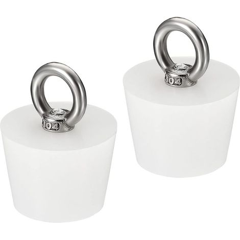 Bouchon Conique Bouchon en Caoutchouc de Silicone 32mm à 42mm Bouchon de Baignoire Solide avec Anneau pour Tubes à Essai, Conduite d'Eau, Trou de Drainage, Blanc 2 Pièces (1/5)