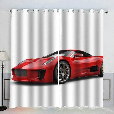 Rideau Voiture De Sport Voiture Rouge Rideau Thermique Isolant Anti Froid Rideau Occultant Oeillet 2 Pièces Opaque Salon Maison Décoration Rideaux Polyester (234x183 cm) - 234L X 183H cm (2 Panneaux) (1/5)