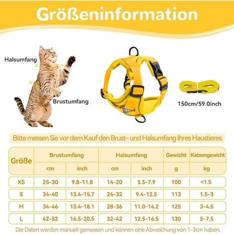 Cat Harness Adjustable Anti-Burst Cat Harness with Leash Soft Cat Harness for Cats Yellow Medium (1/4)