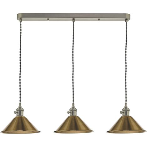 DAR HADANO - Suspension à barre droite en chrome antique avec abat-jours en laiton vieilli, 3x E14 (1/2)