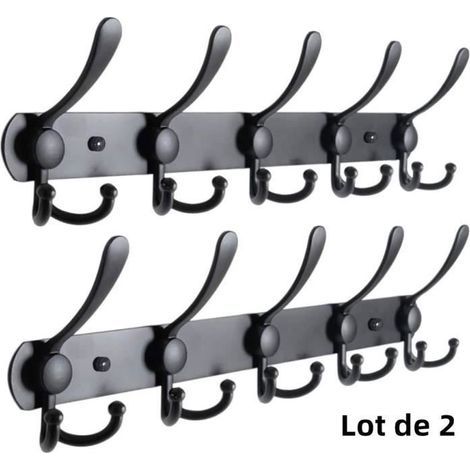 Wall Hooks - Set of 2 in Black Stainless Steel - Installation With or Without Drilling