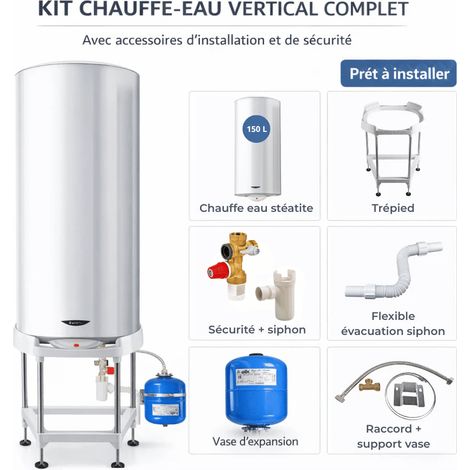 Ariston Group – Chauffe-eau électrique vertical 150 L – Résistance stéatite – Cuve acier émaillé – Classe C – Groupe de sécurité 3/4" THERMADOR (1/5)