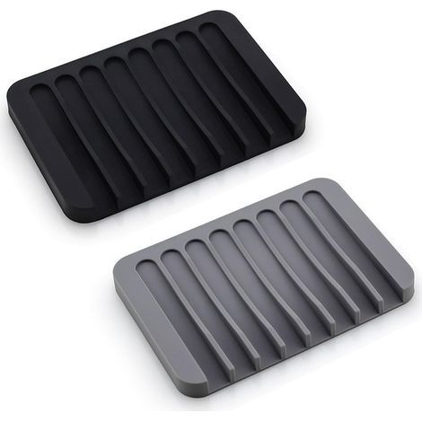 Ensemble de 2 porte-savons en silicone, antidérapants et auto-drainants, pour salle de bain, douche et cuisine. Solution de rangement portable et facile à nettoyer pour savons, éponges et produits de (1/5)