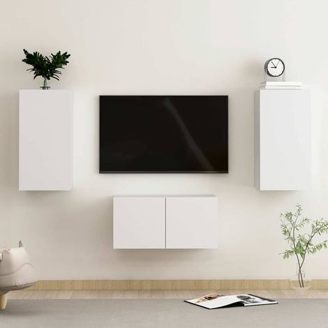 vidaXL Set de muebles de salón TV 3 piezas madera de ingeniería blanco (1/5)