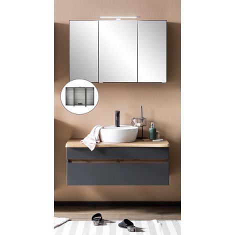 Waschtisch Kombination mit Baumkante VIDAGO-03 in graphit mit LED Beleuchtung, B/H/T: ca. 101/200/52 cm (1/5)