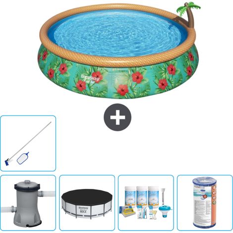Piscine gonflable ronde Bestway à réglage rapide - Paradise Print - 457 x 84 cm - Comprend des Accessoires CB15 (1/5)