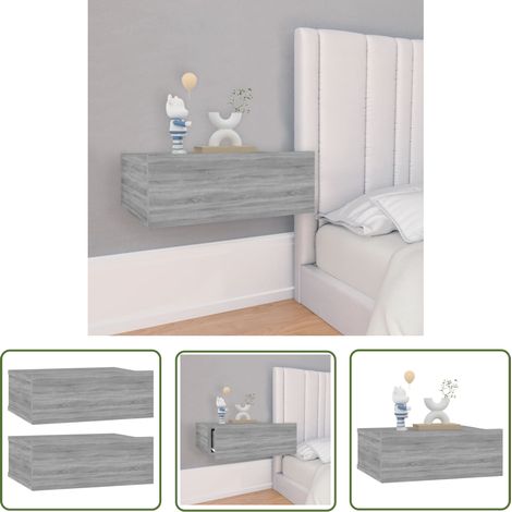 The Living Store Hängende Nachttische 2 Stk. Grau Sonoma 40x30x15 cm - Hängender Nachttisch - Wandmontage - Wohnzimmer Deko - Nachtkästchen - Grau (1/5)