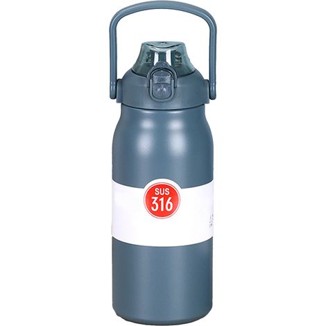 Gourde isotherme sport 1000 ml en acier inoxydable, grande capacité, bouteille d'eau portable isolée avec anse et paille, pour extérieur, bleu paon (1/5)