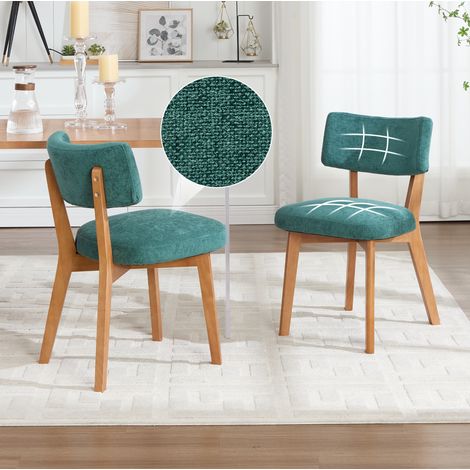 Sedie da sala da pranzo in legno, set da 2, seduta imbottita verde DESVIAE (1/5)