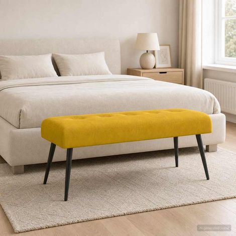 Panchina con bottoni imbottiti Giallo 110 x 40 x 46 cm Velluto vidaXL