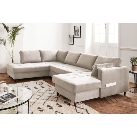 Anna – wohnlandschaft ecksofa – mit schlaffunktion und bettkasten – zeitgenössischer stil - beige