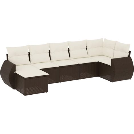 Maison Exclusive - Salon de jardin avec coussins 7 pcs marron résine tressée (1/3)