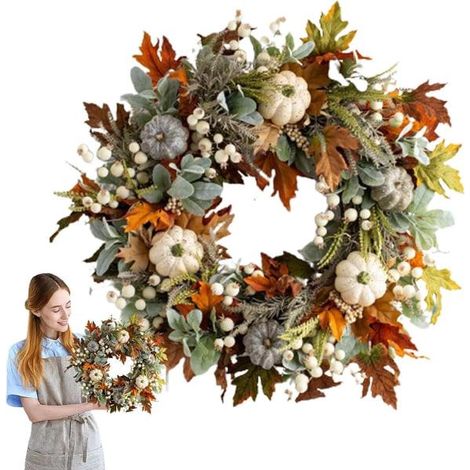 Couronne d'automne pour porte d'entrée 45 cm/18 tour de taille, décoration d'intérieur pour l'heurelet Couronnes d'automne artificielles avec (1/5)