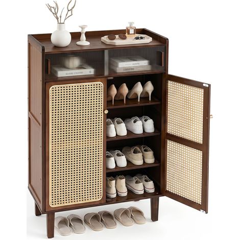 COSTWAY Mobiletto Porta Scarpe in Rattan PE con Ante Scorrevoli (1/5)