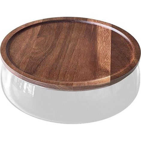 1 Bocal en Verre,Couvercle en Bois,Contenant Alimentaire Hermétique,Stockage Cuisine,Fruits Bonbons Noix (1/5)