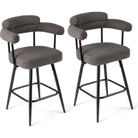 Costway – Lot de 2 tabourets de bar pivotants 69 cm – Dossier incurvé et accoudoirs rembourrés – Base en métal robuste – Confort velours teddy (1/5)