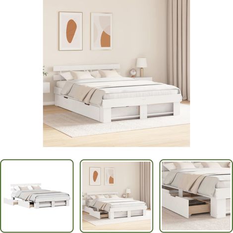 vidaXL Bois de pin - Cadre de lit avec tête de lit Blanc 150 x 200 cm Pin massif (1/5)