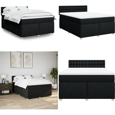 vidaXL Boxspringbett mit Matratze Schwarz 140x200 cm Stoff (1/5)