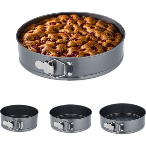 Relaxdays 4x Springform Pans, Round Baking Forms, Ø 18, 20, 22, 24 cm, Stainless Steel, Non-stick Coating, Anthracite (1/5)