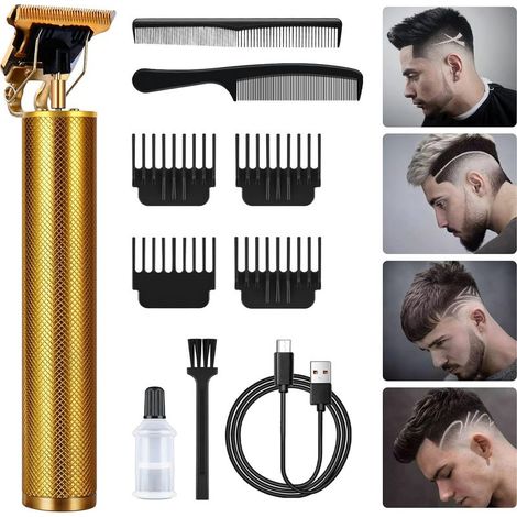 Cortapelos para hombre, kit de recortadora de barba eléctrica, cortapelos inalámbrico, kit de recortadora de barba (dorado) (1/5)