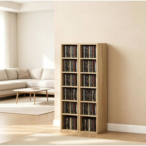 Mobile per CD, set di 2 colonne portaoggetti, 12 scomparti, capienza 204 CD, rovere DESVIAE (1/5)