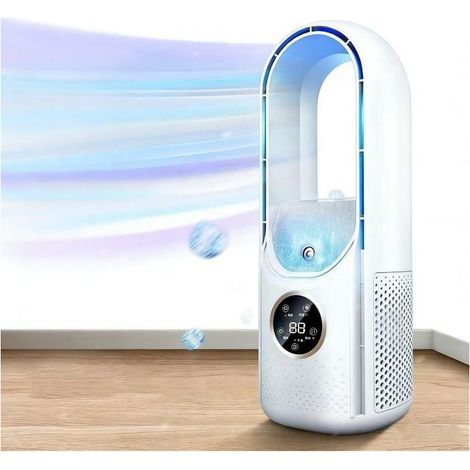 Ventilateur sans pales, 6 vitesses, Minuterie, Écran LED, Refroidissement et humidification, Pulvérisation, Ventilateur domestique