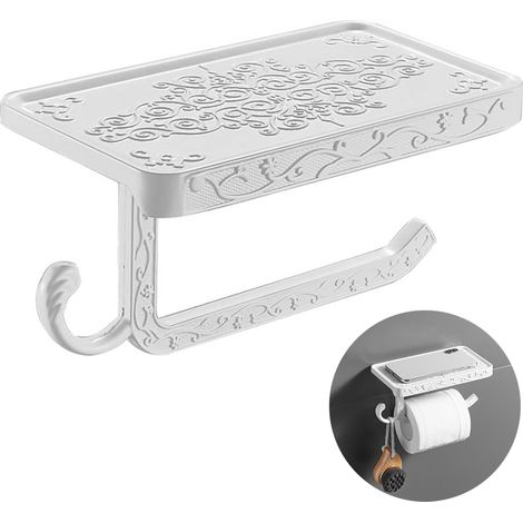 Support de porte-papier hygiénique avec étagère, distributeur de rouleaux de mouchoirs en aluminium antirouille, rangement mural (1/5)