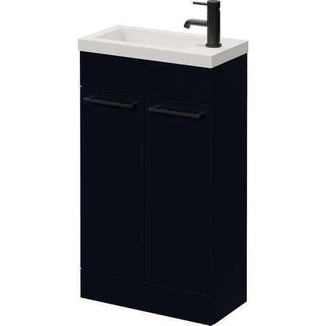 Napoli 250 Deep Blue 500mm 2 Door Vanity Unit with Square Silvo Basin - 500mm - Matt Black 160mm Handle