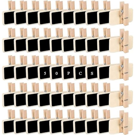 50 Pieces Mini Wooden Chalkboard Clip, Mini Wooden Chalkboard, Mini Display Board with Clip, for Price Tag, Photo Memo Board, Food Label, Party Label (1/5)